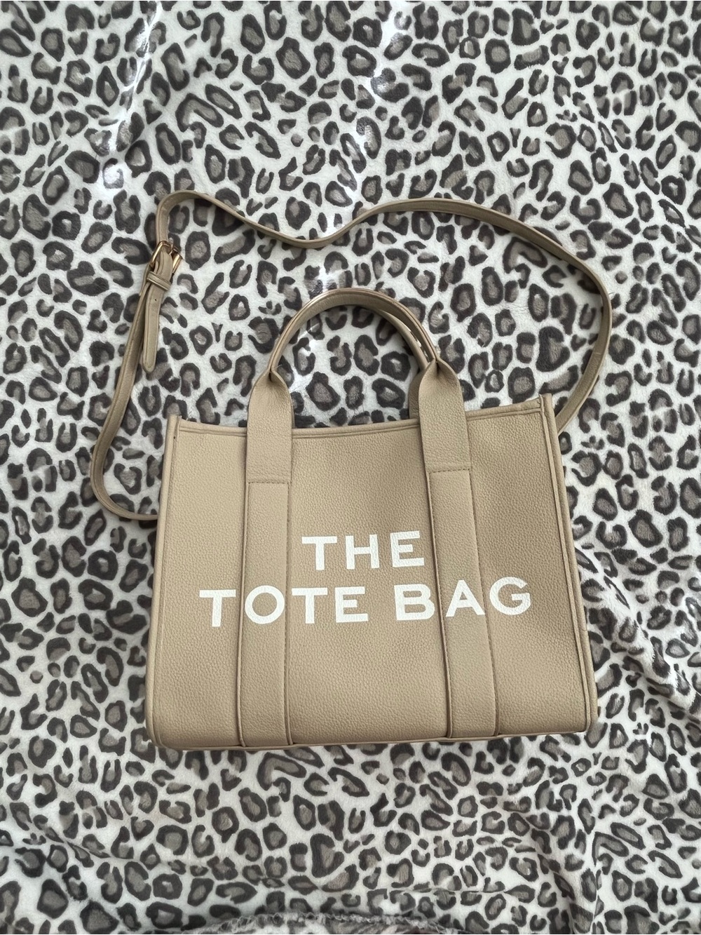 Beige Women's Leather Tote with Contrast White Logo